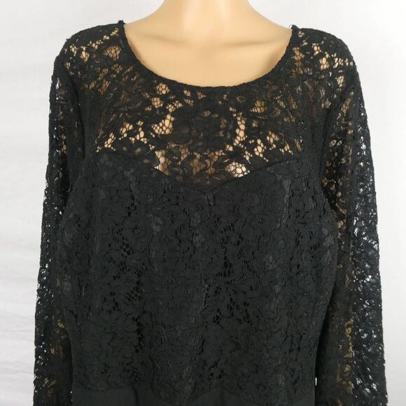 City Chic Elegant Lave Long Sleeve Dress Black Sweetheart Neck Lined Layered 26 - Picture 5 of 9